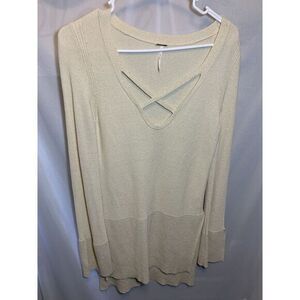 Women's‎ XS Free People Beige V Neck Criss Cross  Sweater Boho Tunic Oversized